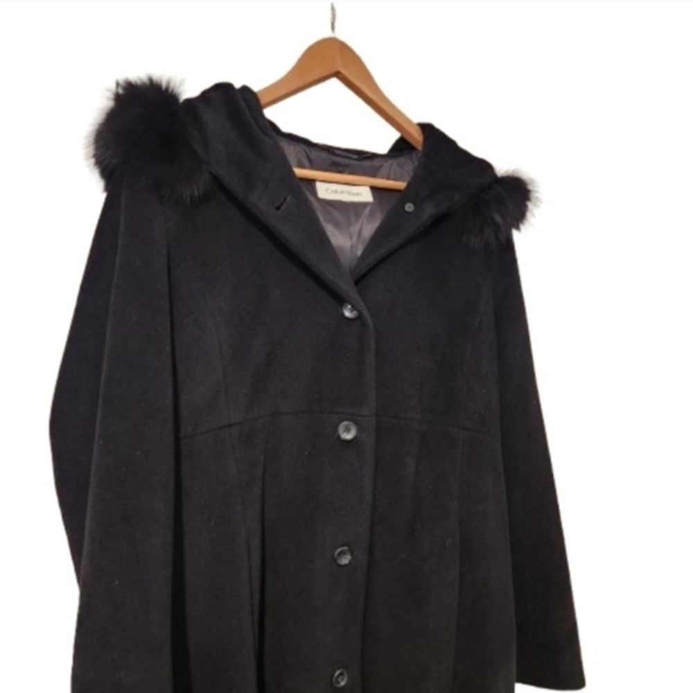Rare VINTAGE Calvin Klein Luxury Maxi Coat 65% Angora & Wool Genuine Blue Fox, M - Picture 5 of 14